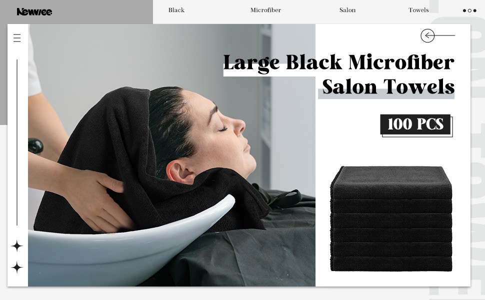 100 Pieces Large Black Microfiber Salon Towels Bulk 16 x 27 Inch Absorbent Hair