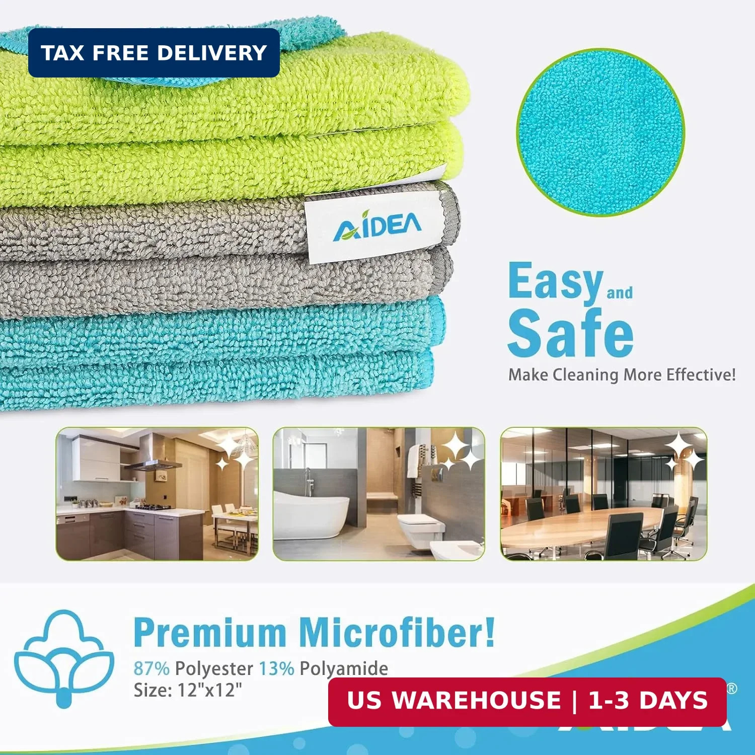 AIDEA Microfiber Cleaning Cloth-50PK, Microfiber Towels for Cars 12″x12″ | Soft