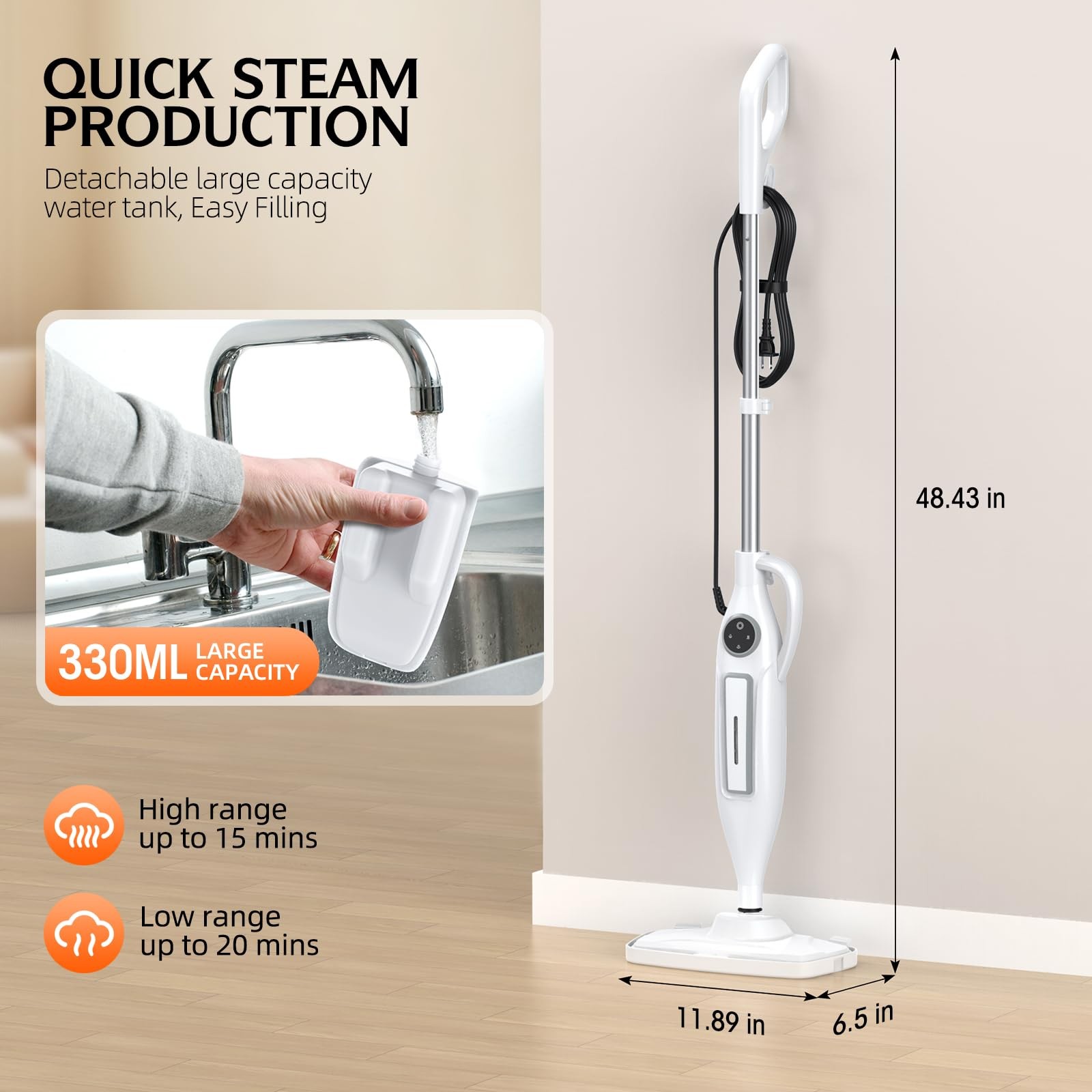 10-in-1 Steam Mop, Powerful Handheld Steam Cleaner for Home with 23FT Cord, R…