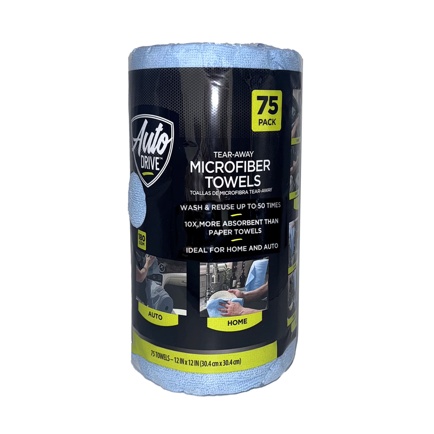 (3 Pack) Auto Drive Tear Away Microfiber Towels 75 Count Reusable Cleaning Roll
