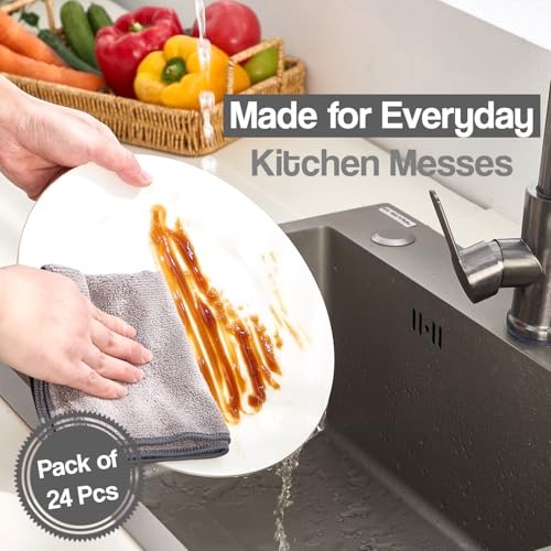 24 Grey Microfiber Cloth Packs – 15×15 Inch Lint Free Streak Free – Lint Free