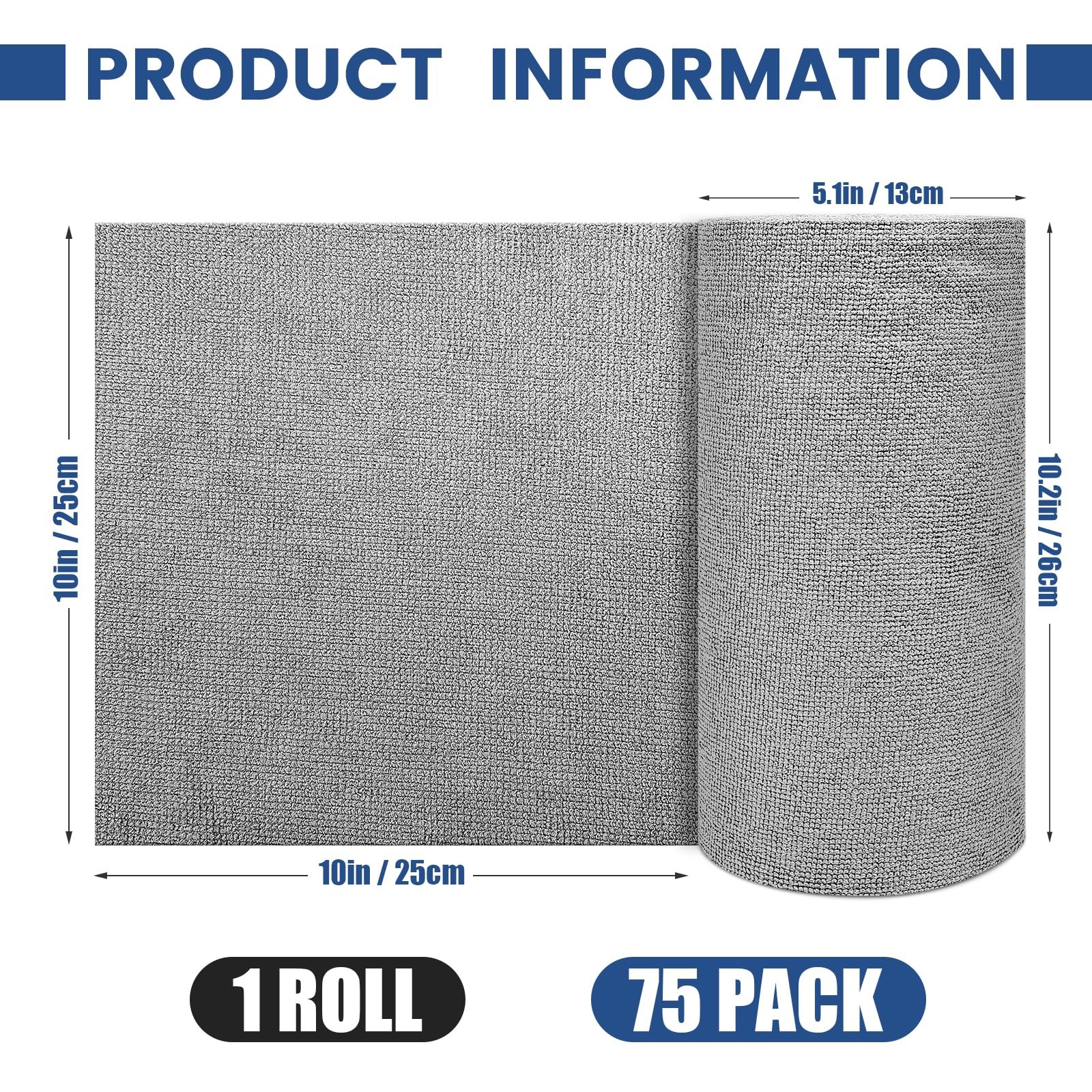 75 Pack Microfiber Cleaning Cloth Roll,Reusable Washable Ultra Tear Away Micr…
