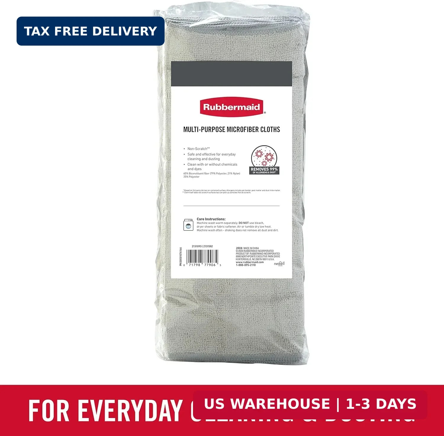 Rubbermaid All Purpose Microfiber Cleaning Cloth Towels, 50 Pack, 12″x12″, Non-S