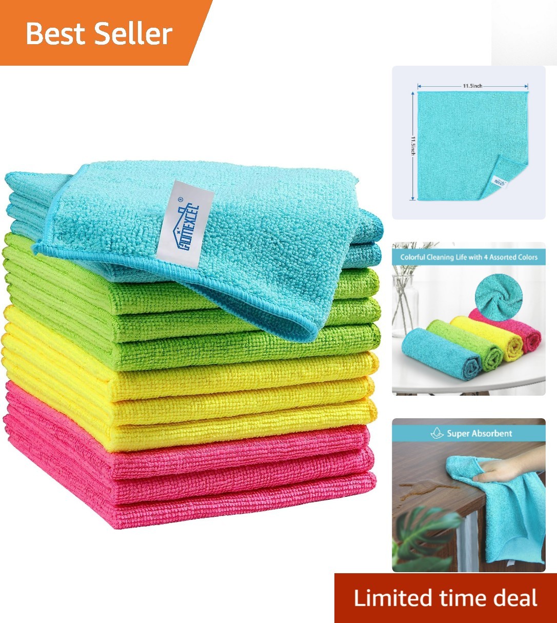 12 Pack Microfiber Cleaning Cloths 210GSM, Streak-Free Reusable Towels, 11.5″…
