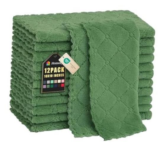 12 Pack Kitchen Dish Cloths (10×10 Inches), 10×10 Inches, Grass Green