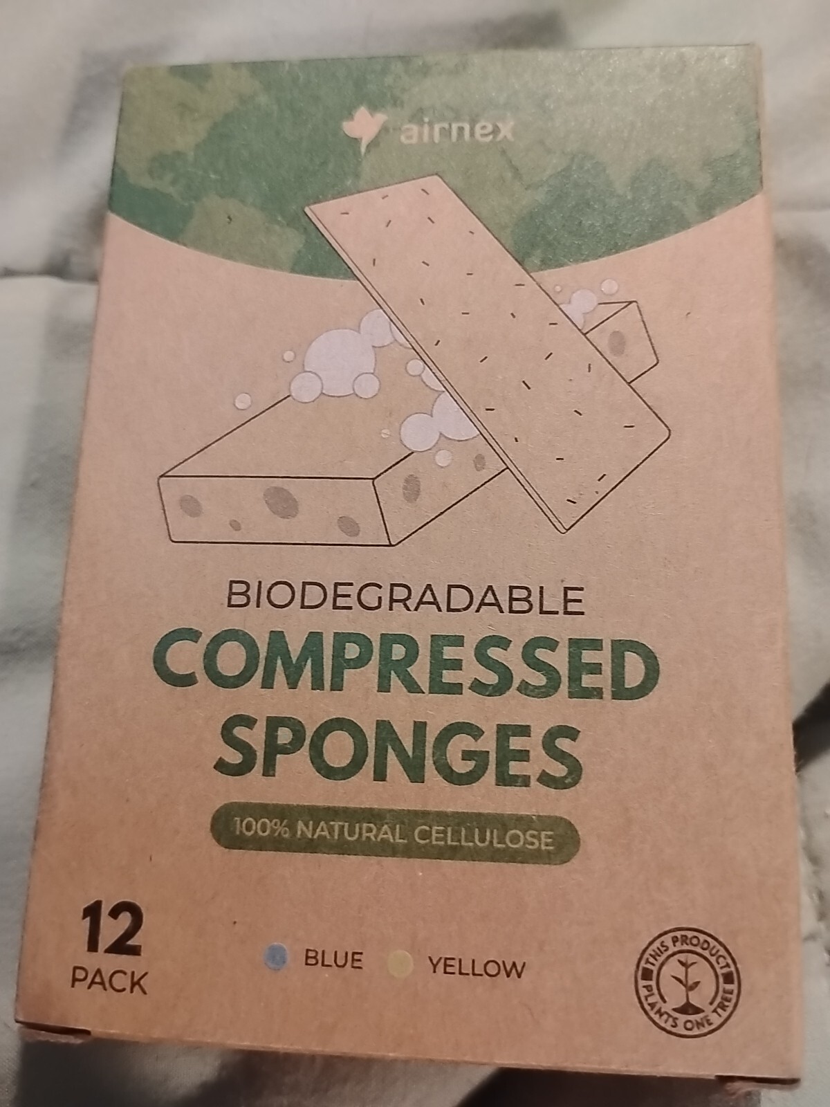 Biodegradable Cellulose Compressed Sponges – Pack of 12. 12 Pack Blue & Yellow.
