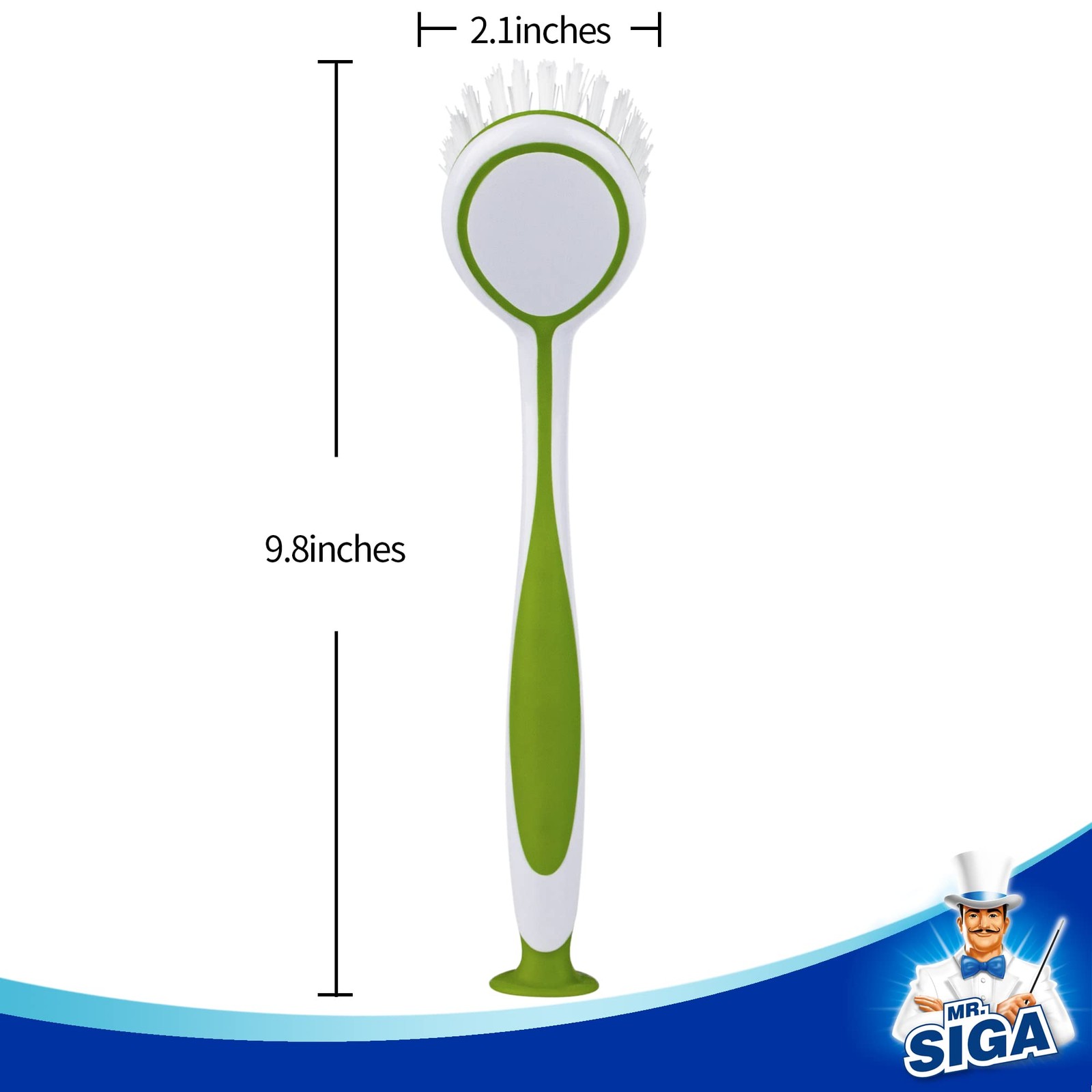 MR.SIGA Round Dish Brush, Size: Dia 6.5 X 5.5 X 25 cm, Green, Blue, Orange