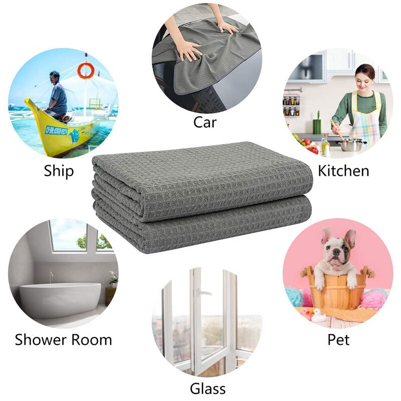 CarCarez Microfiber Waffle Weave Towel Large size 16″ x 24″ ,380 GSM ,Gray