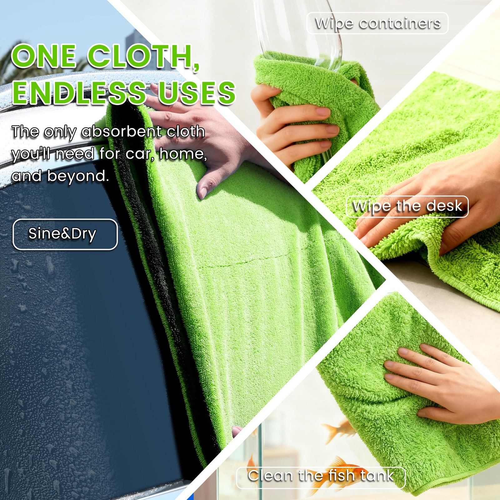 PUGPIU Car Drying Towel – 1400GSM Extra Large Super Absorbent 36″X24″, Green