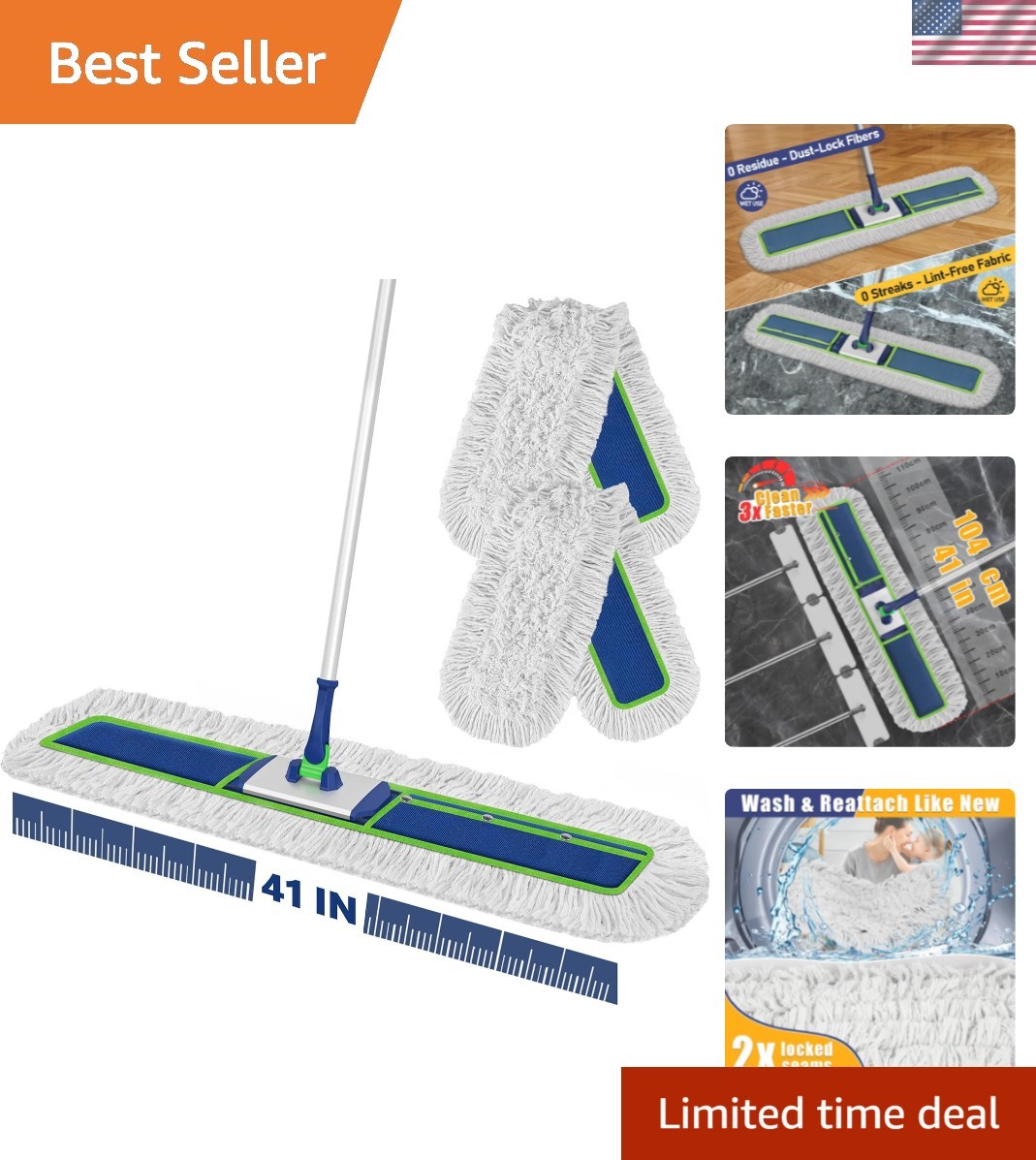41″ Commercial Dust Mop: Large Push Broom Wide Industrial Heavy Duty Hardwood…