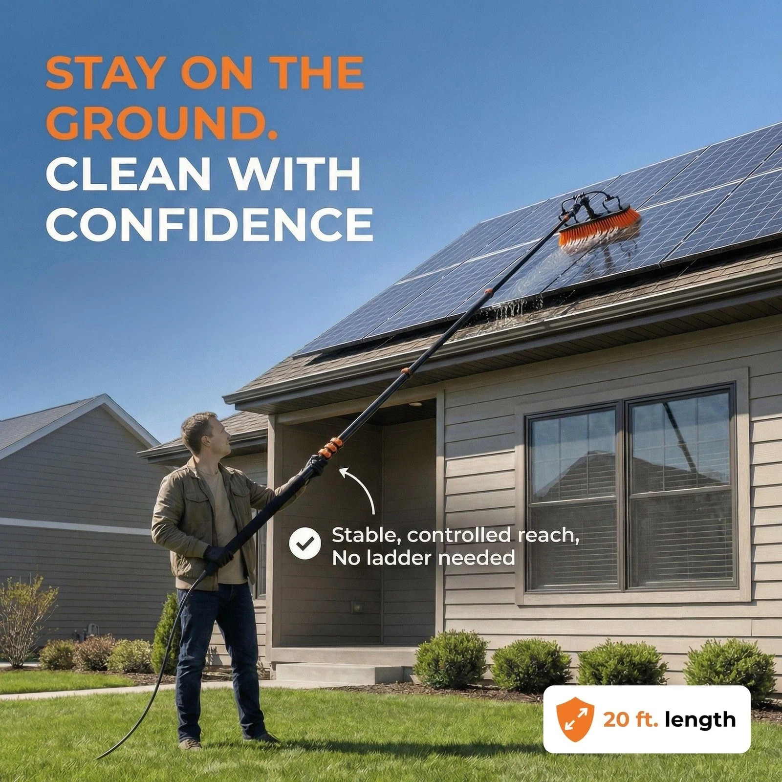 Briliantwerk Solar Panel Cleaning Brush with 20 ft Extension Pole Water Fed Pole