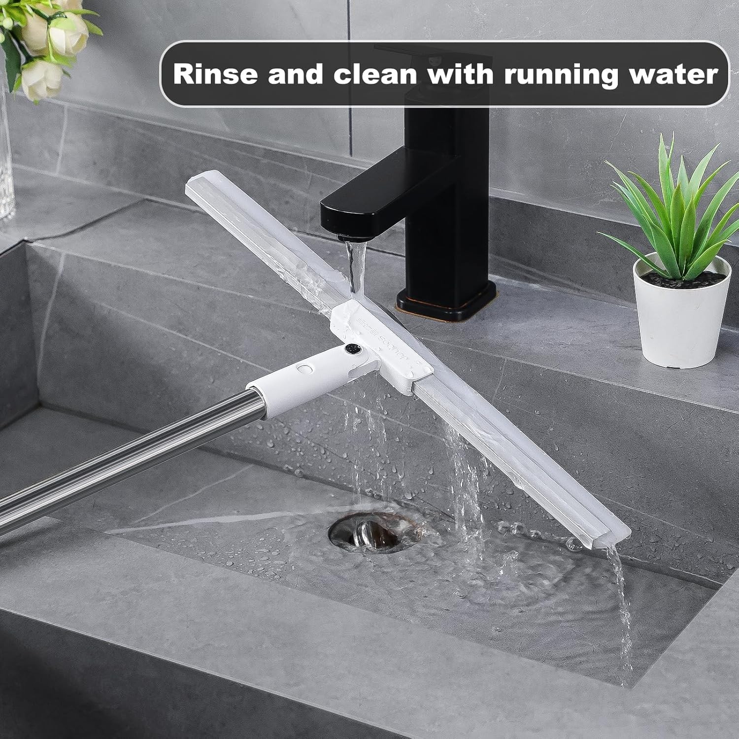 Rubber Squeegee Broom for Floor,62″ Long Handle Window Squeegee, Silicone Pet Ha