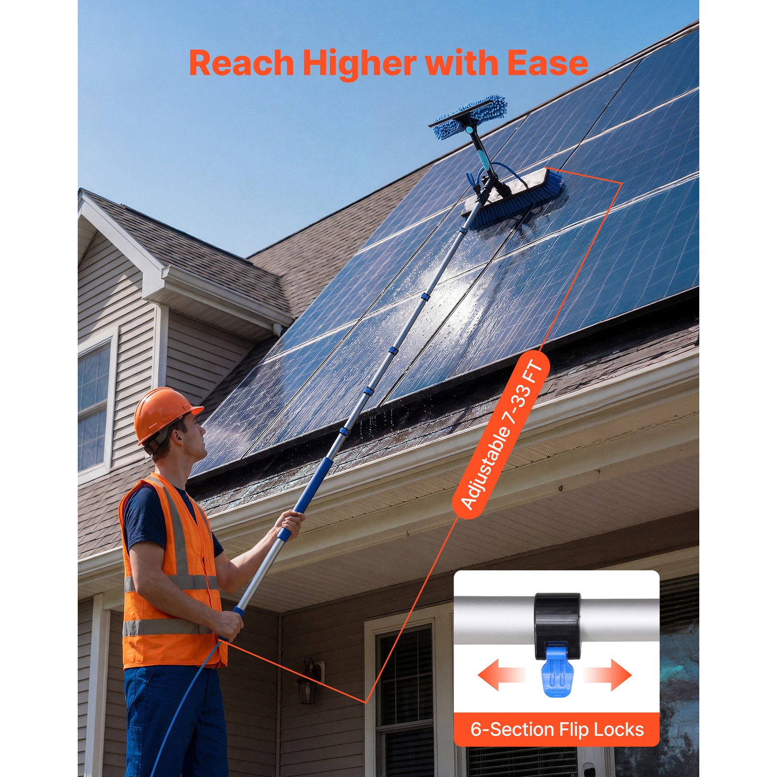 Uimoso Solar Panel Cleaning Kit with 33 ft Water Fed Pole and Brush
