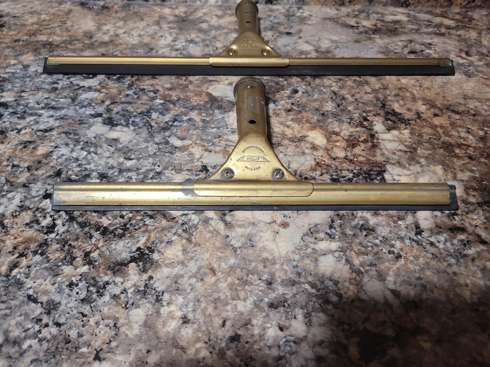Unger Ettore Brass Handled Squeegee Lot Of 2 Sizes 17.5″ And 11.5″ Made In USA