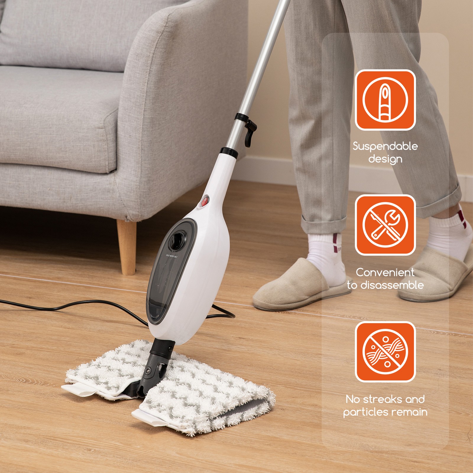 10-in-1 Steam Mop 15s Fast Heat & 270° Flip Head for Hardwood Tile & Sofa