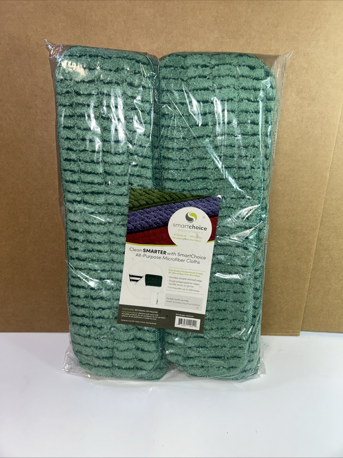 12 Pack of Microfiber Reusable Wet Mop Pads – Green – 18 inch X 5”inch Mop Pads