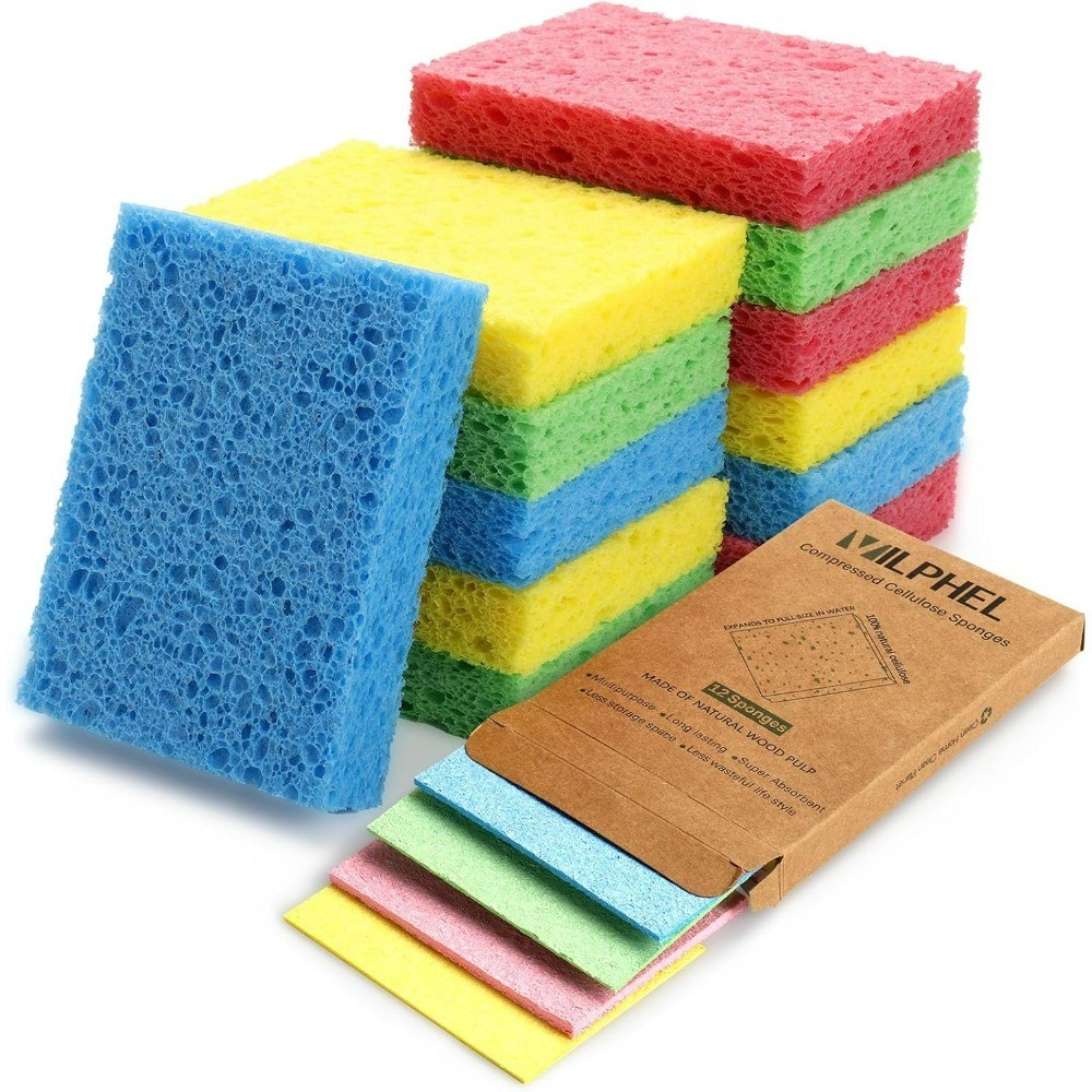 Compressed Cellulose Sponges 12 Pack Biodegradable Compostable Multipurpose