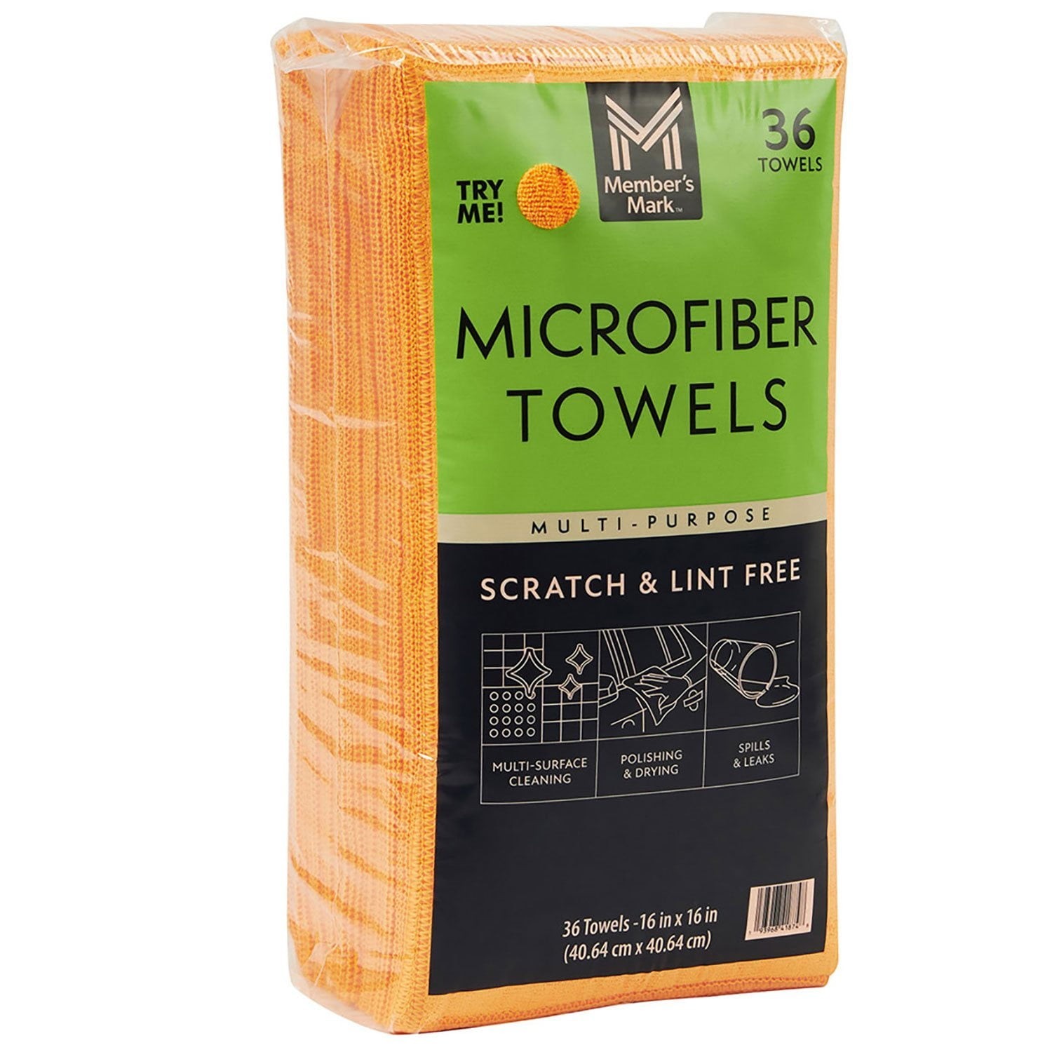 Member’s Mark 16″ x 16″ Microfiber Towels, 36 Count.