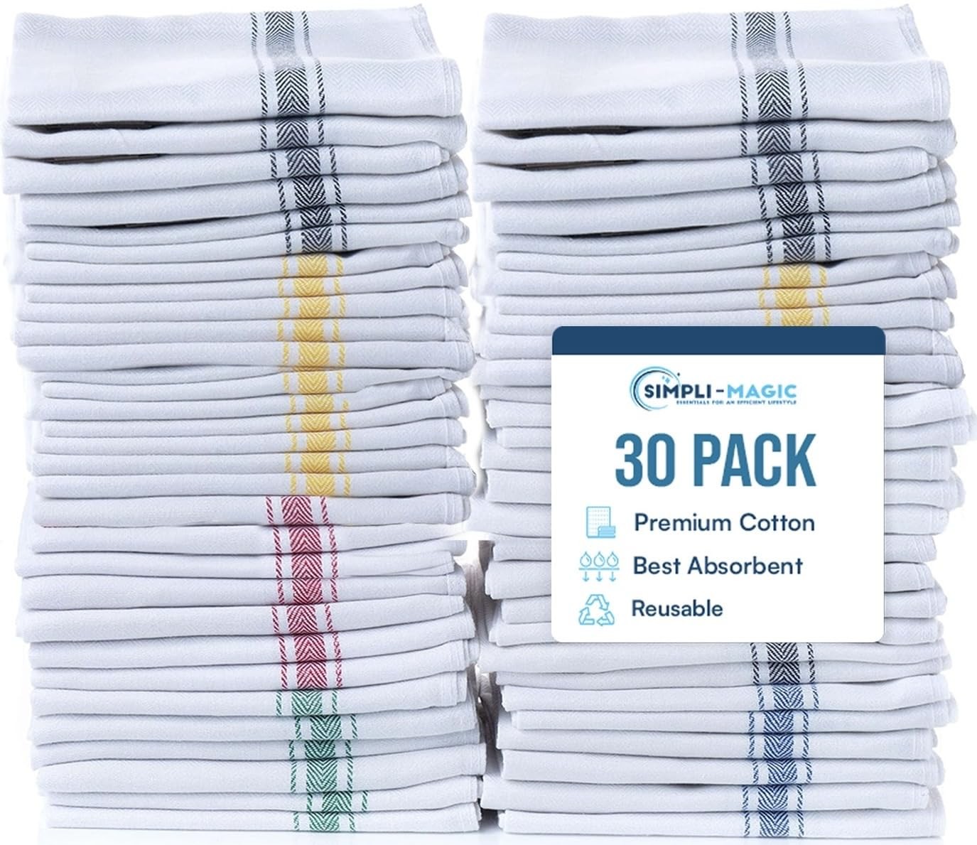 Simpli Magic Cotton Herringbone Dish Towels 15 x25 (30 Pack) High Absorbent