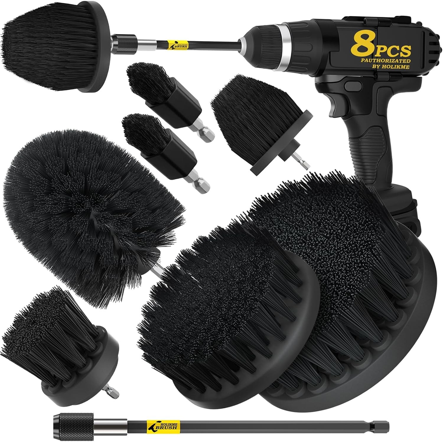 8Piece Drill Brush Attachment Set – Power Scrubber Cleaning Kit Nylon Fibers,