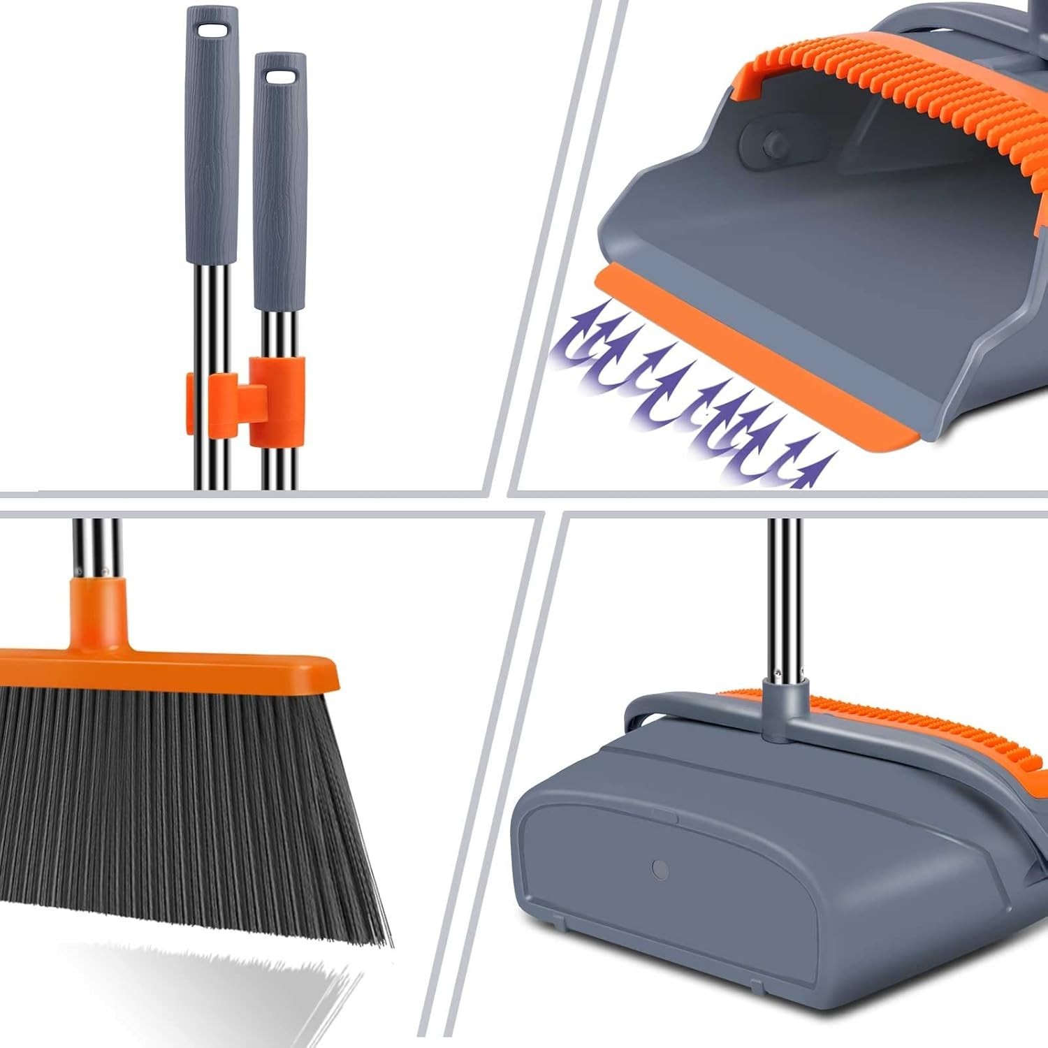 Upgrade Broom and Dustpan Set, Self-Cleaning with Dustpan Teeth, Indoor&Outdo…