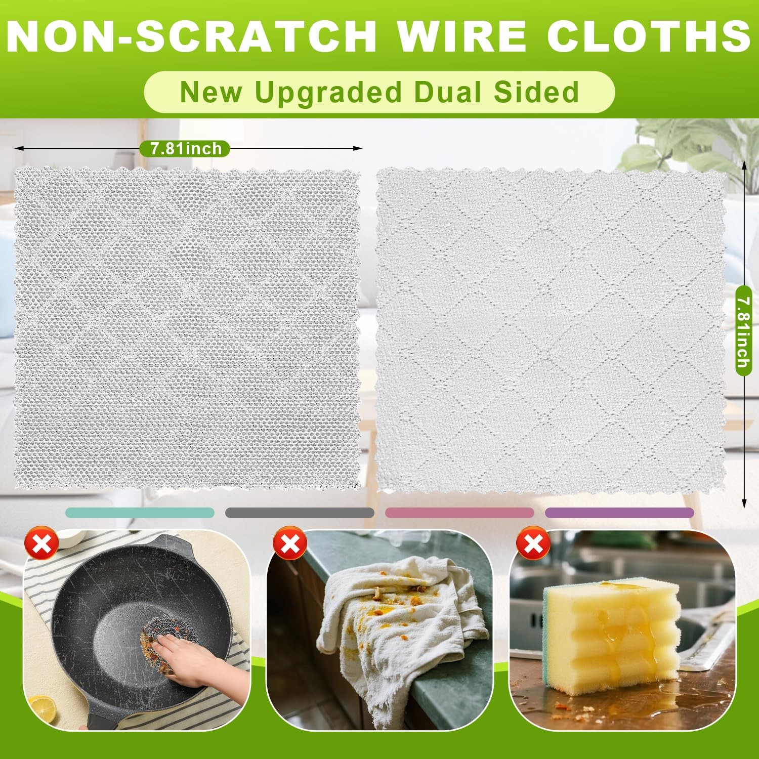 12 Pcs Multipurpose Wire Dishwashing Rag, Upgraded Double-Layer Non-Scratch W…