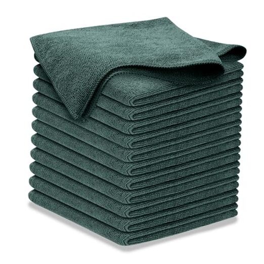Premium 300GSM Microfiber Cleaning Cloth – 12.5″x12.5″ High 12 pack Dark Green