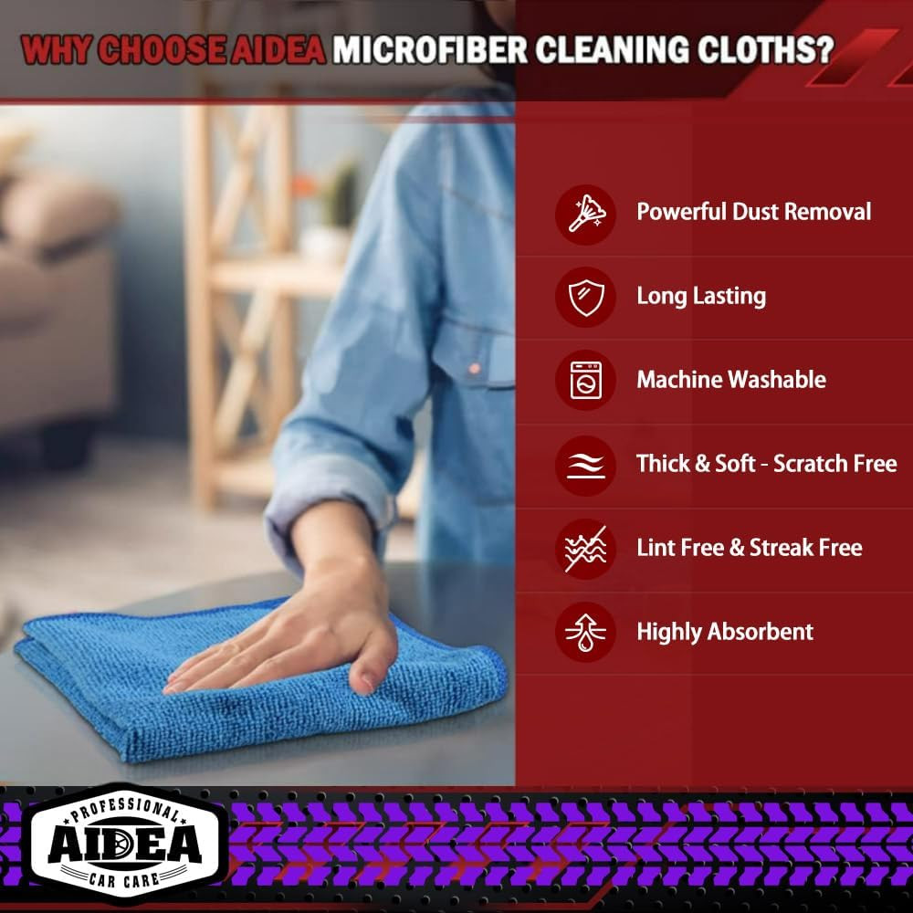 Microfiber Cleaning Cloth, 50PK, Microfiber Towels for Cars, Premium Wash Cloths
