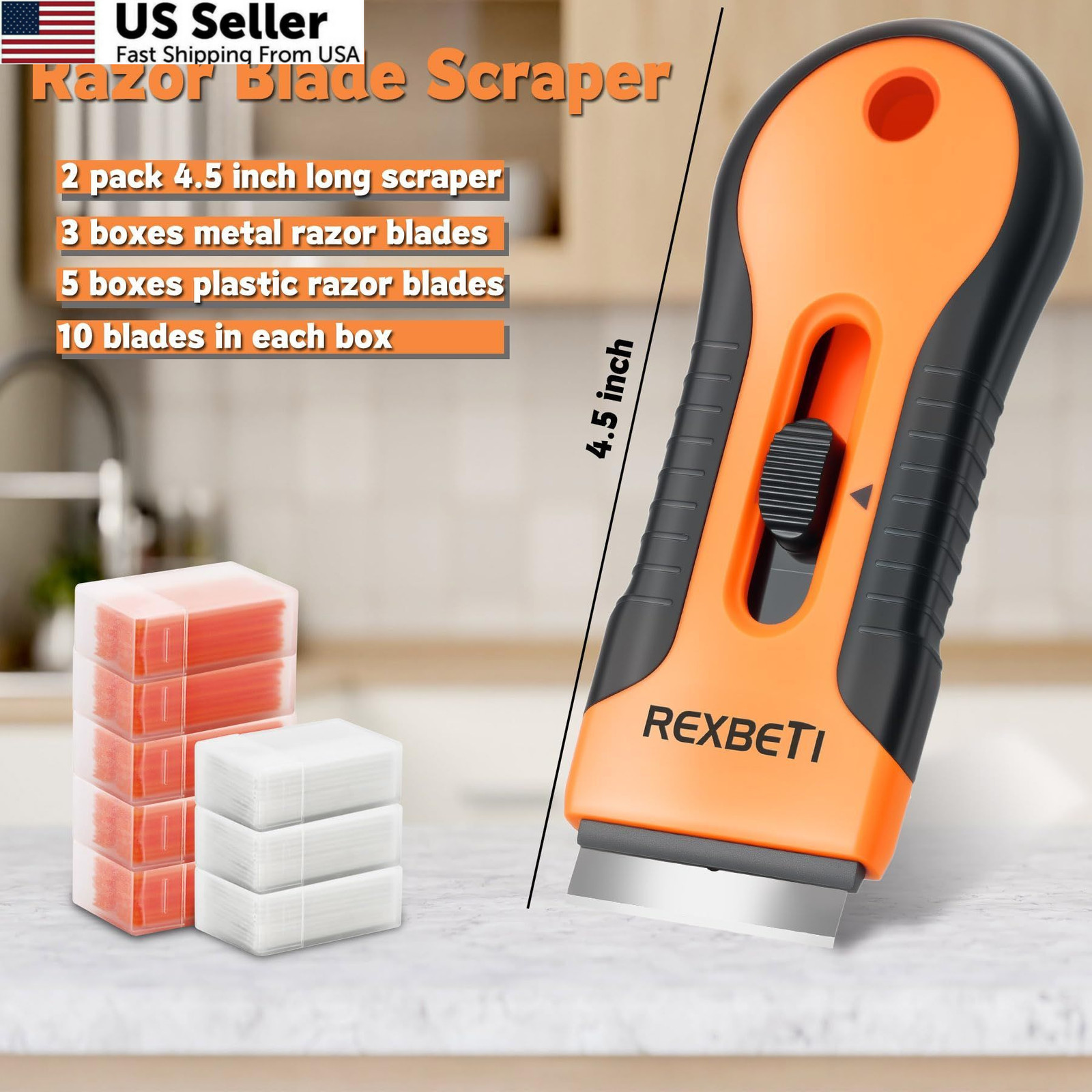 REXBETI Razor Blade Scraper Tool, 2 Pack Set 2 Pack, Orange