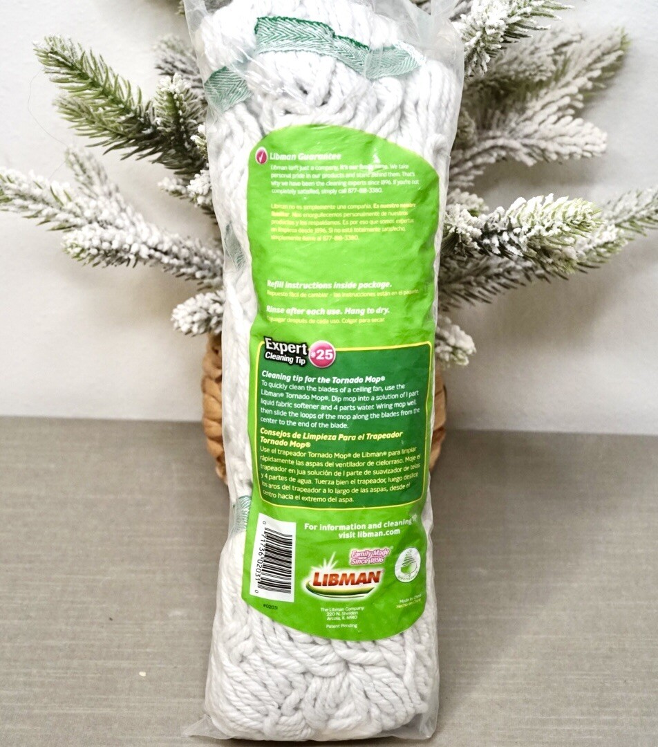 Libman Tornado Mop Refill White Cotton Blend Snap-On Machine Washable