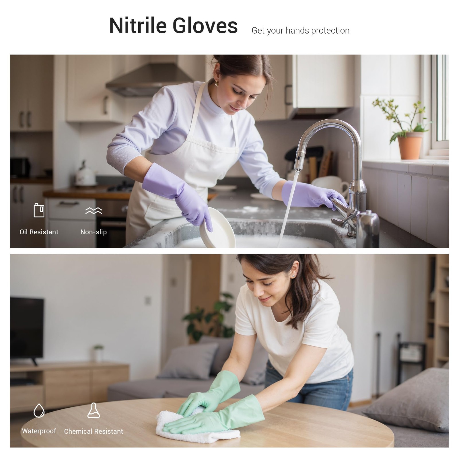 ThxToms 4 Pairs Nitrile Cleaning Gloves, Latex free Large, Multicolor