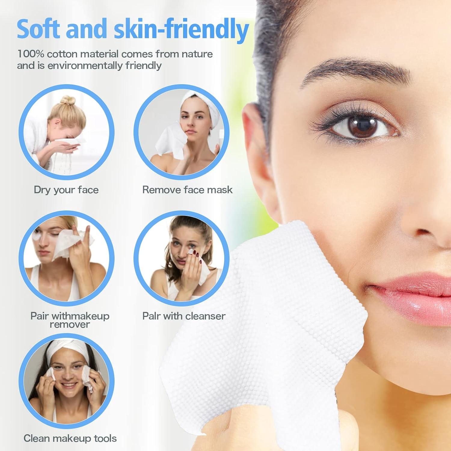 100 Count Disposable Face Towel,Thickening Ultra Soft Washcloths,Facial Cotton