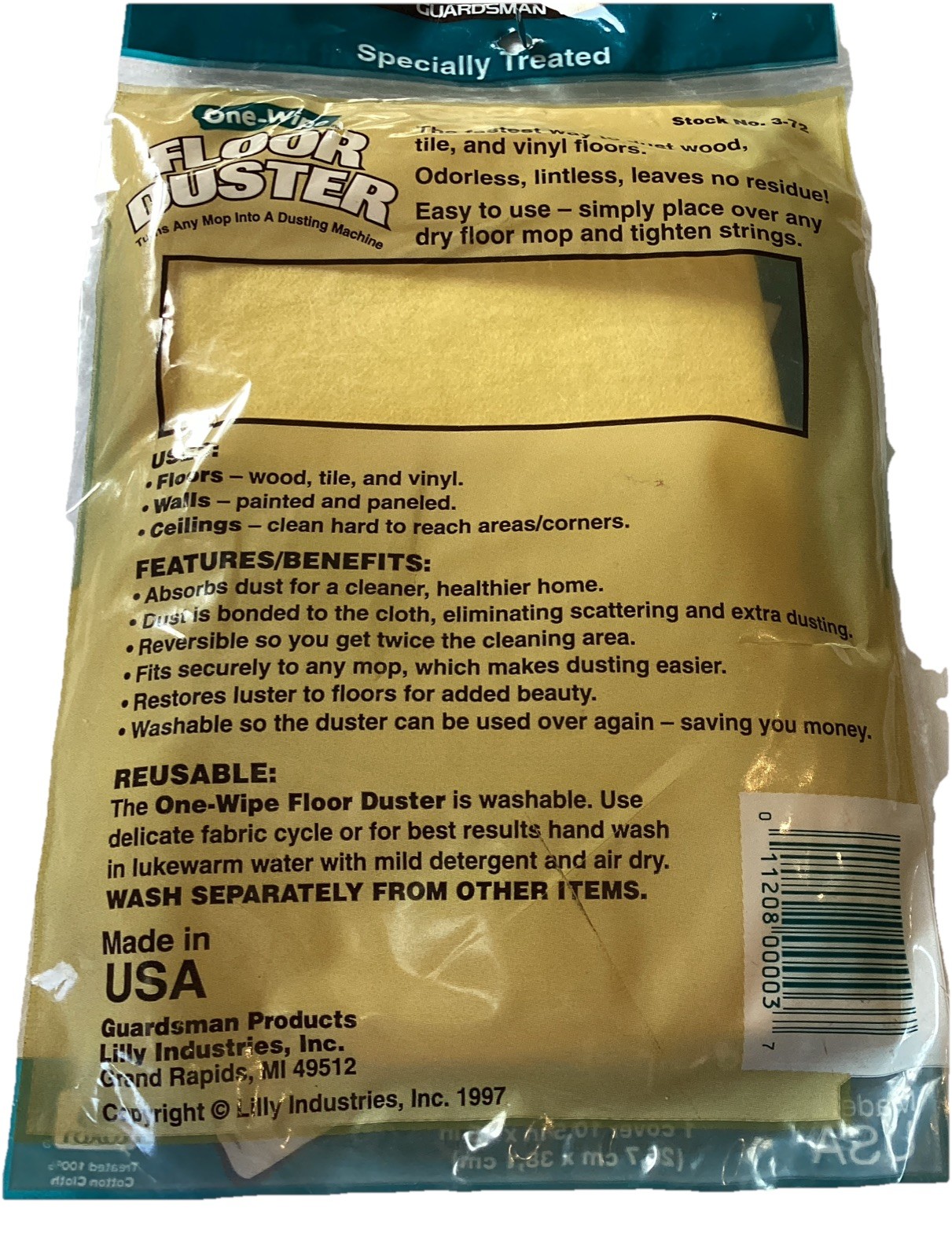 Guardsman One-Wipe Floor Duster Cotton Cleaning Cover For Tile Wood Vinyl NOS