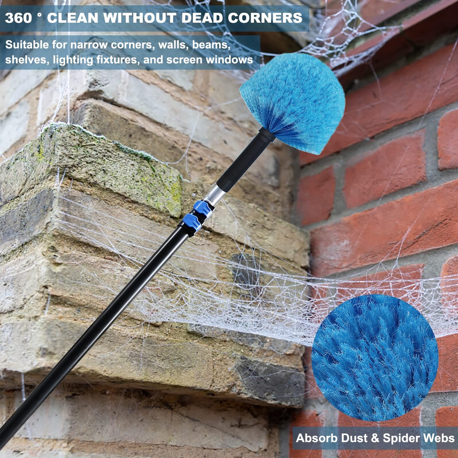 2 Pack Cobweb Duster Head Brush-Twist-On Spider Web Brush for Outdoor & Indoor W
