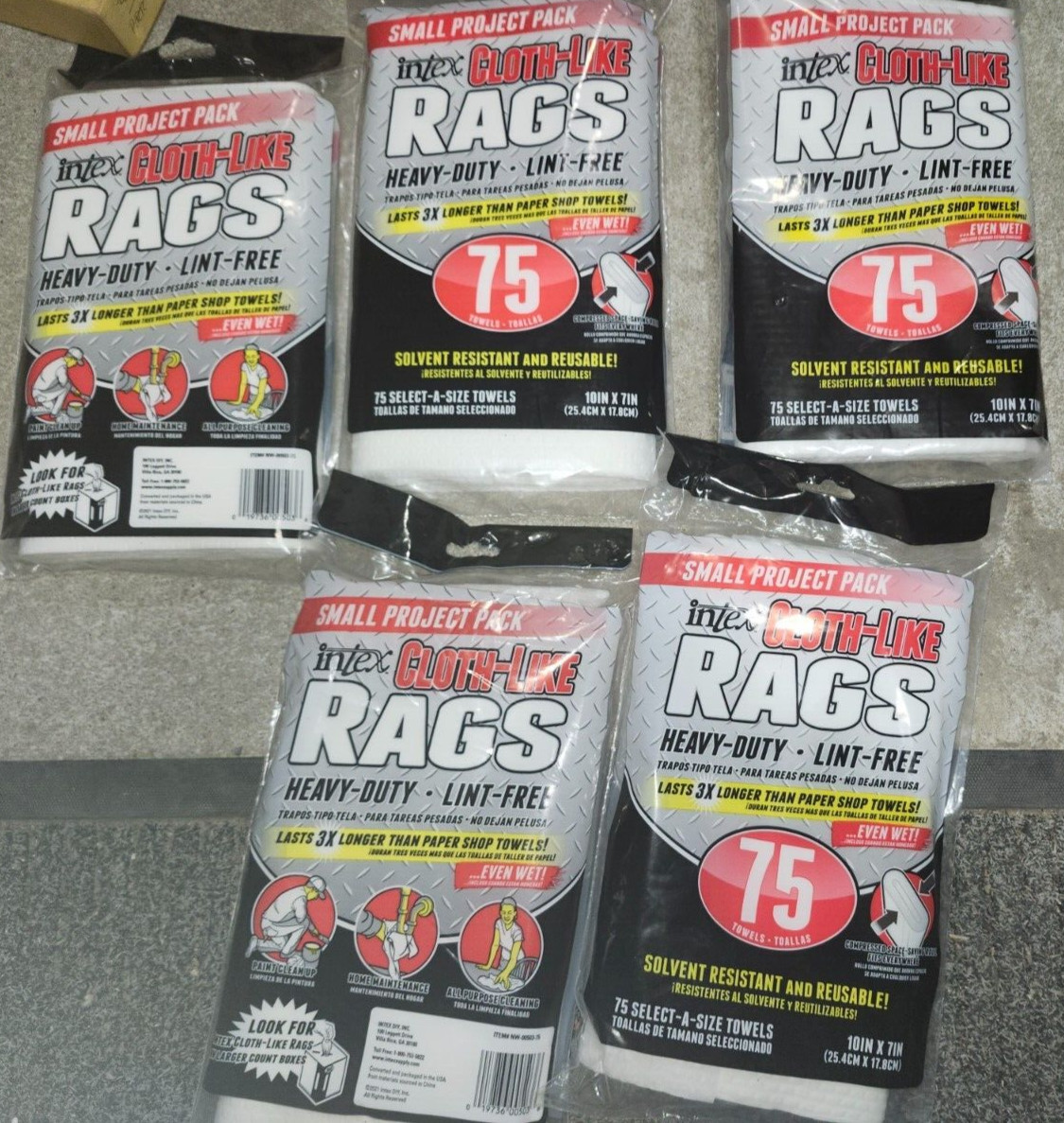 Intex Cloth-Like Rags – Heavy Duty – Lint Free – 5 Packs x 75pcs – DIY