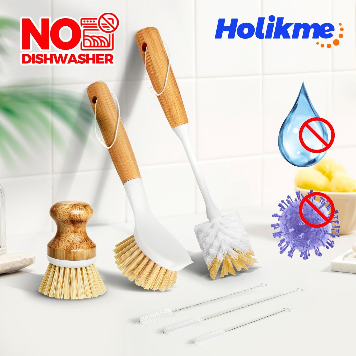 6-Pack Dish Brush Set with Bottle and Straw Brushes, Yellow