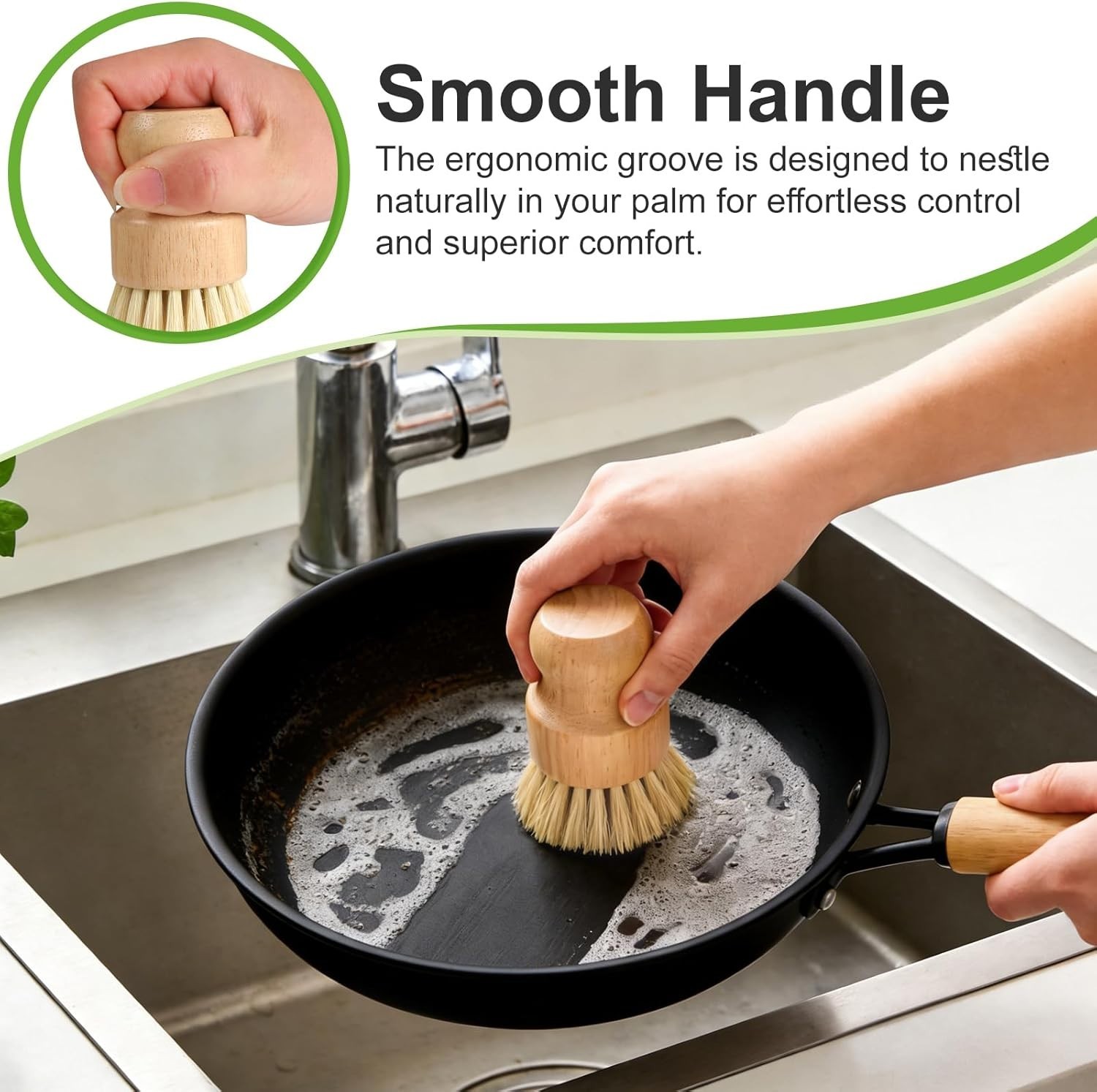 4 Pack Bamboo Dish Brush Set, Natural Kitchen Scrub Brush with Sisal Bristles, W