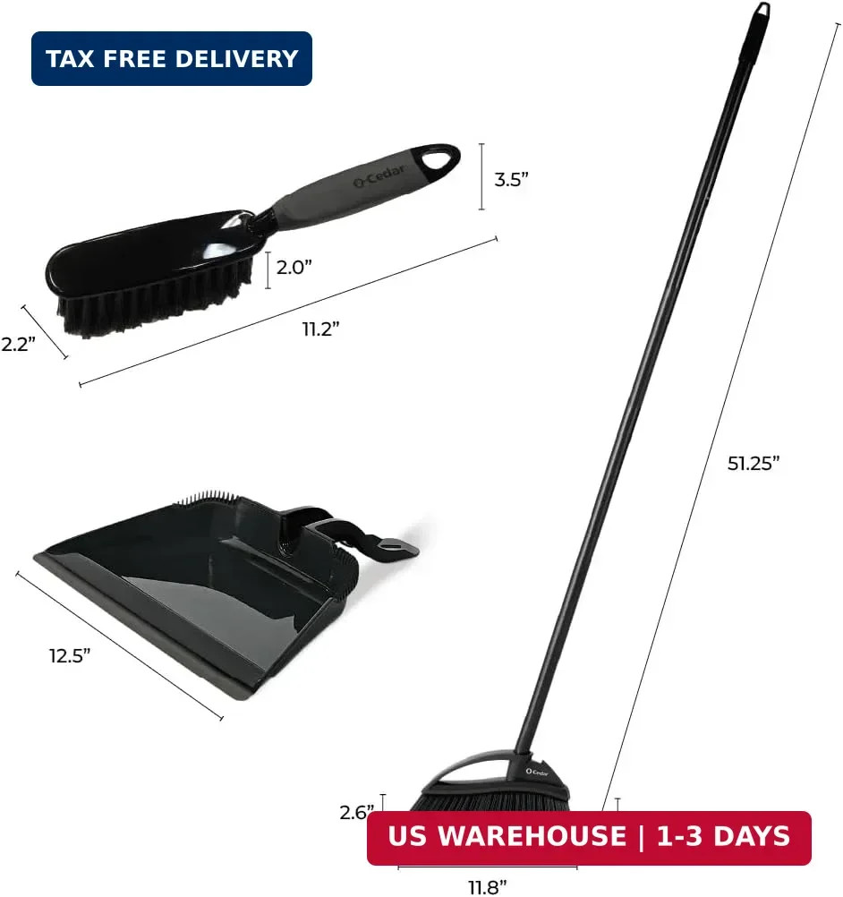 O-Cedar Strong Sweep Broom and Dustpan Set with Detail Brush | Indoor Outdoor He