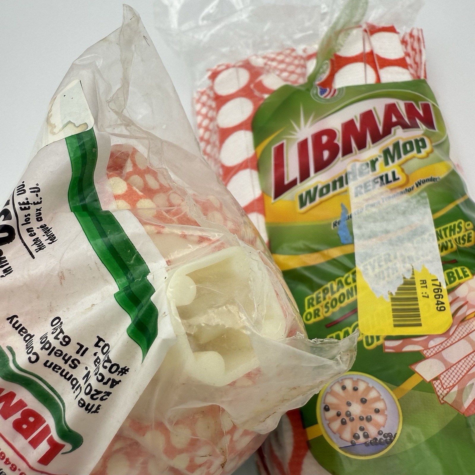 Libman Wonder Mop Refill Machine Washable Lot Of 2 Red White Opened But Unused