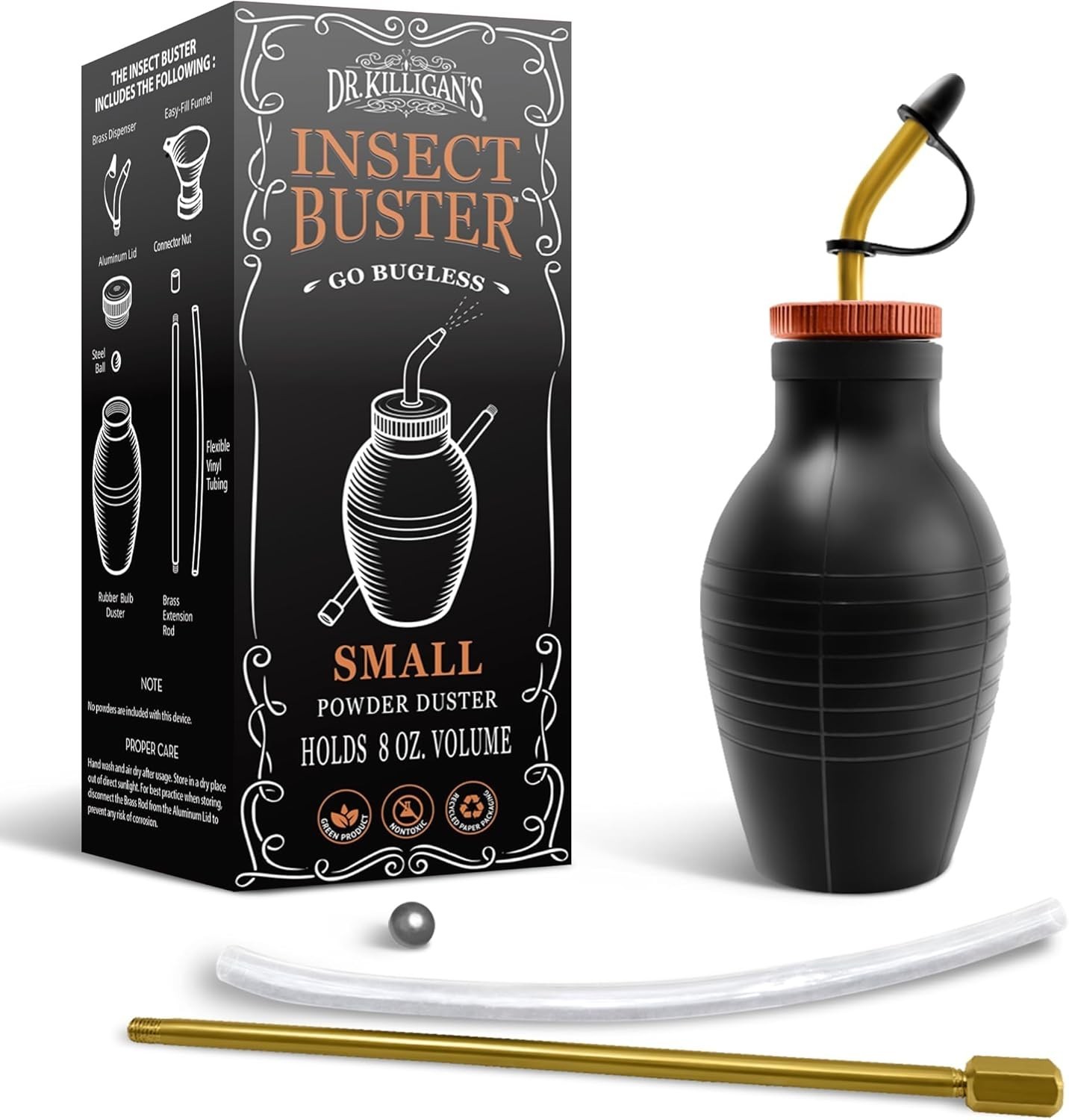 8oz Hand-Powered Brass Insect Duster with Funnel & Extension Rod for Precision