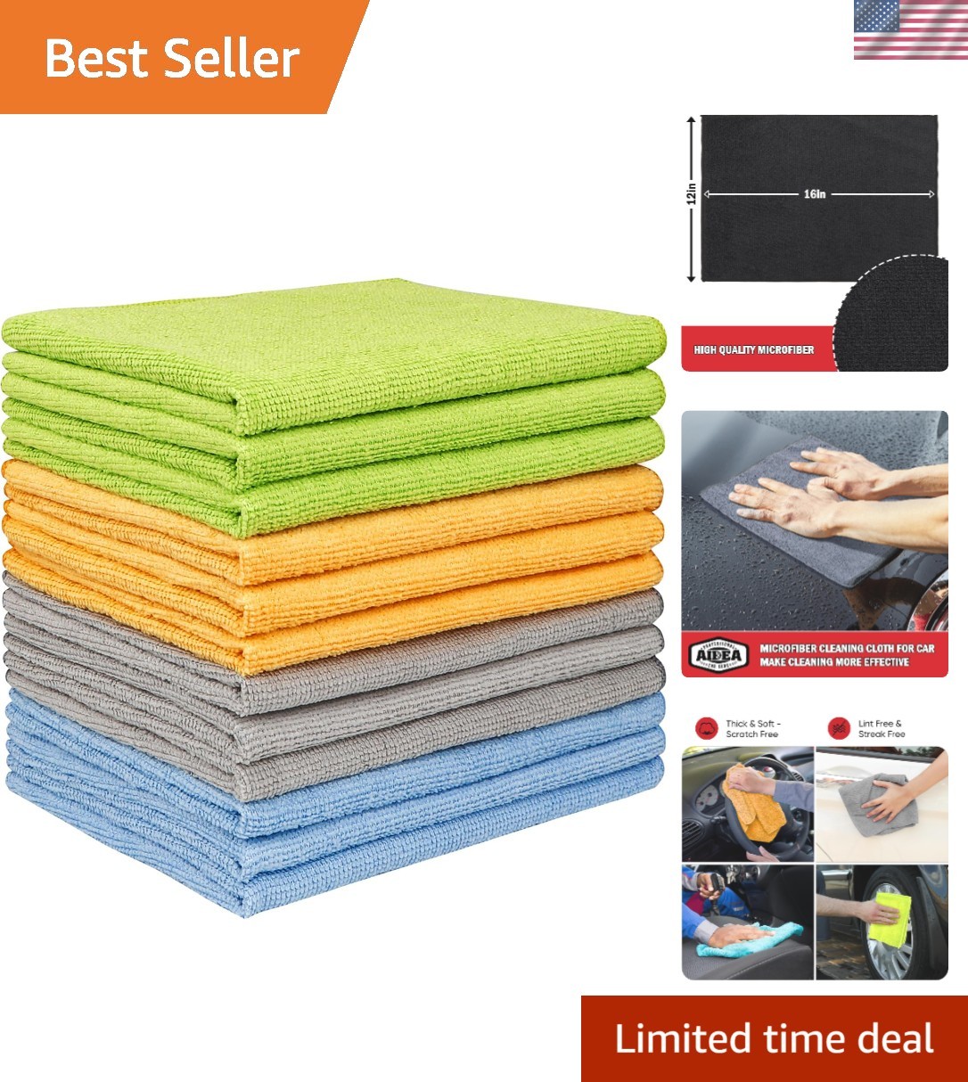 Multi-Purpose Microfiber Towels 12 Pack – Soft Lint-Free Shop Cleaning Cloths