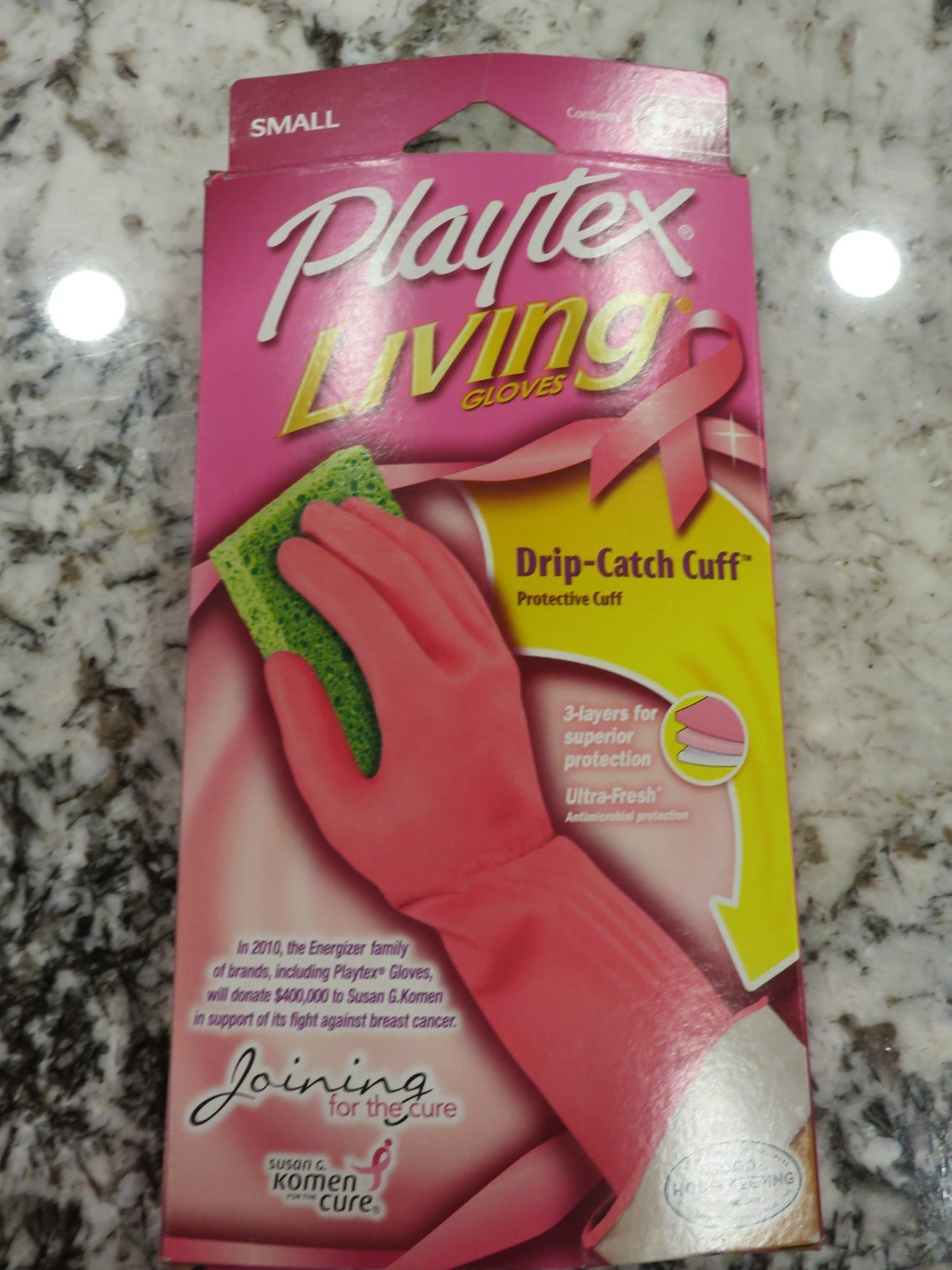 Playtex Living Gloves Drip-Catch Cuff Small Pink Limited Edition Susan Komen NOS