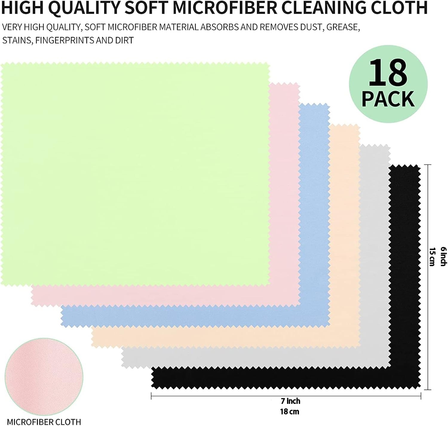 18 Pack Multicolor Microfiber Cleaning Cloths, 7″ x 6″ – Perfect for All Devices