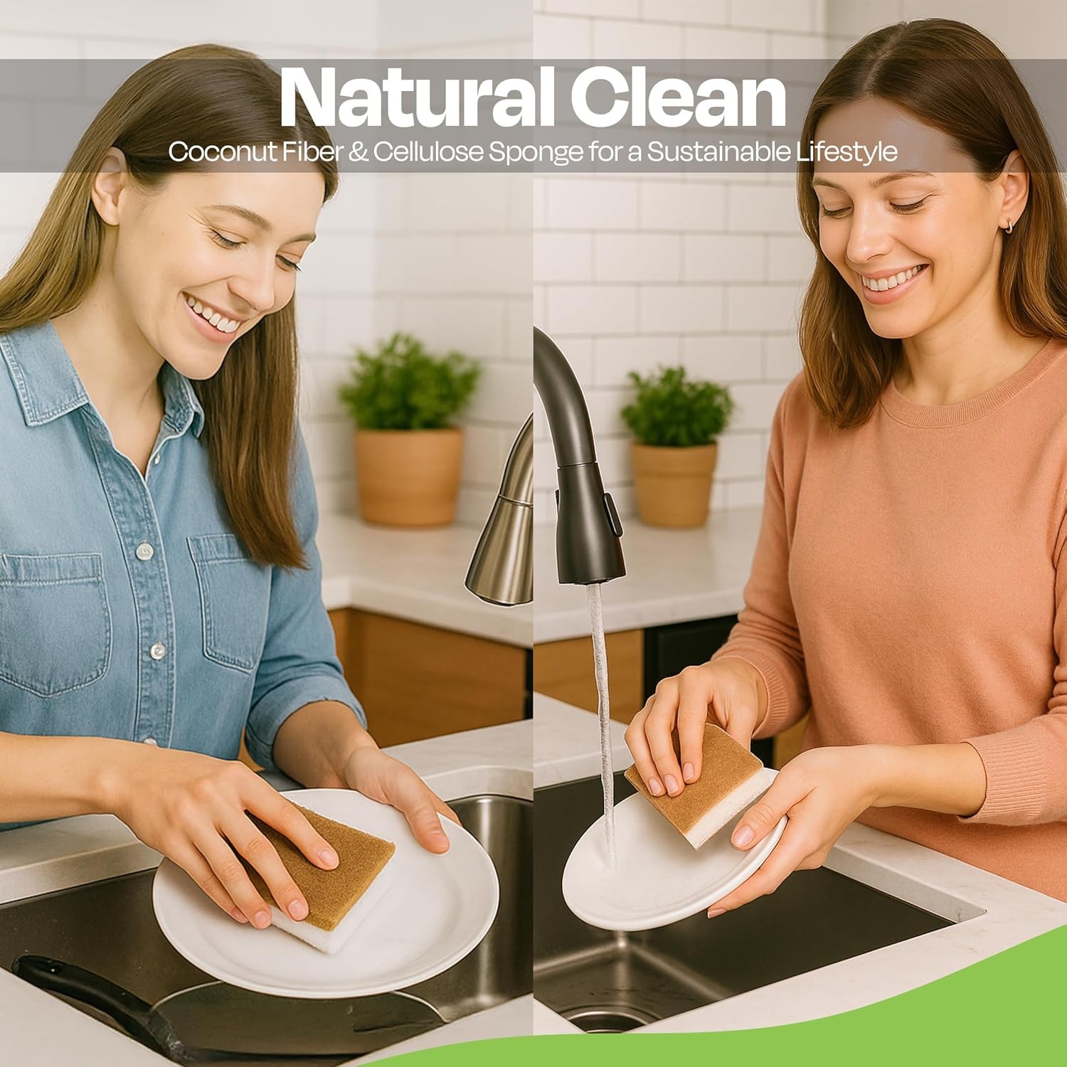 Super Eco Natural Kitchen Sponges Pack of 12, Long Lasting, Sponges for Dishes