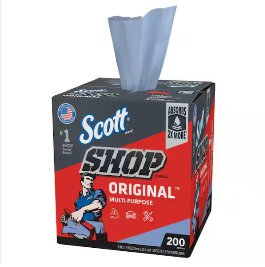 Scott Shop Towels Original Blue Pop-Up Dispenser Box 200 Towels/Box 75190 2 Pack