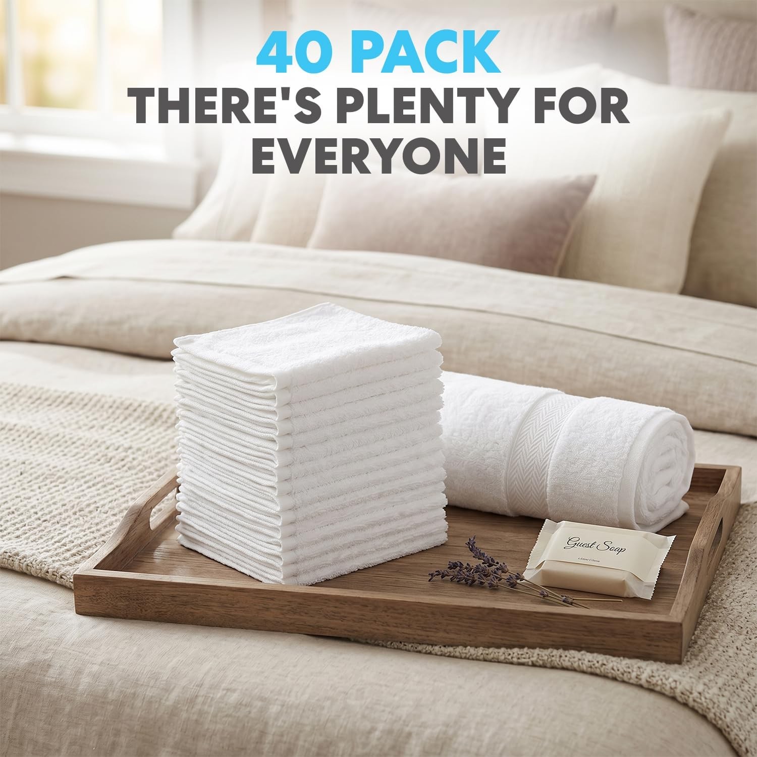 Simpli-Magic Cotton Washcloths White, 40 Pack, Size: 12”x12”