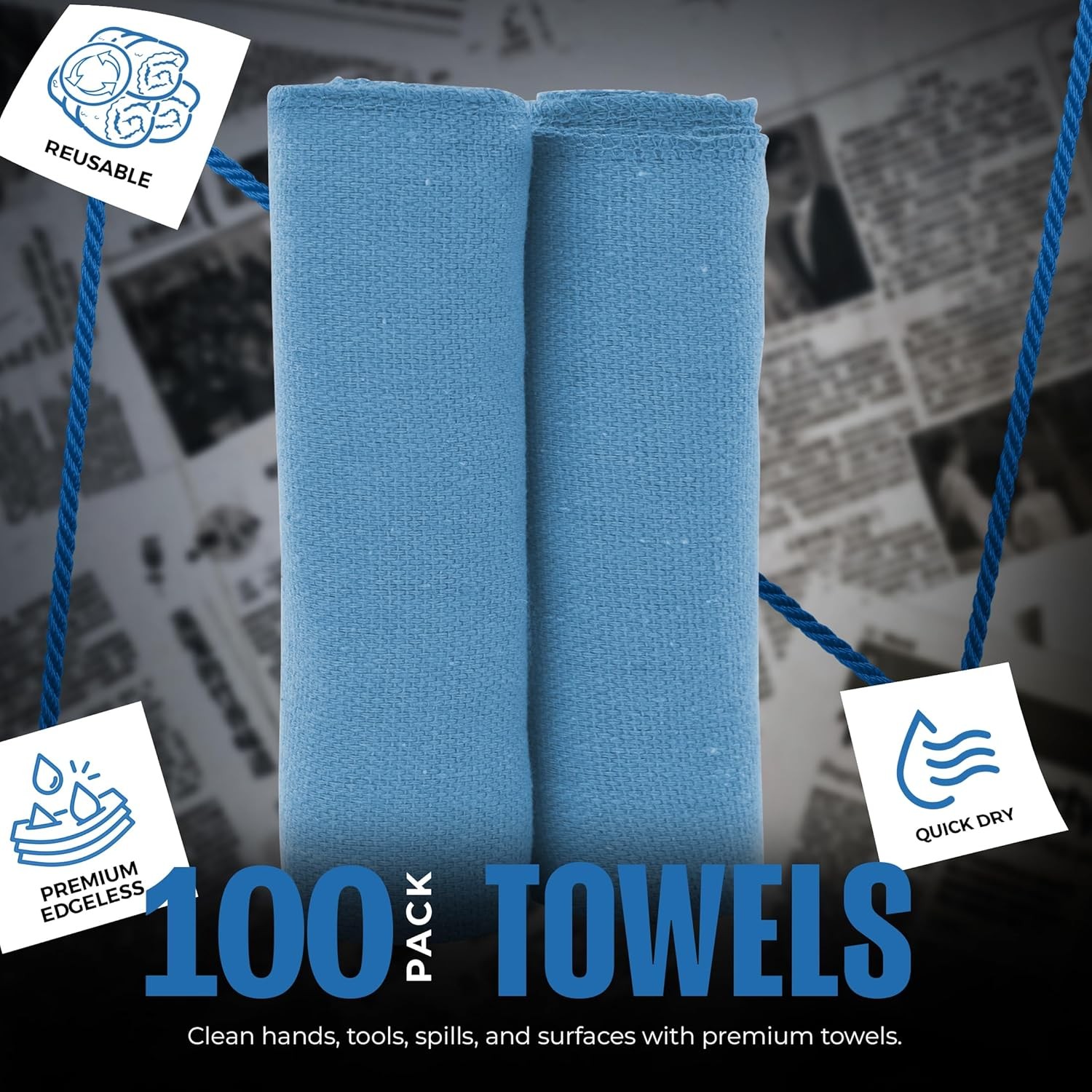 Cotton Shop Towels 12×14 Inch, 100 Pack Soft, Absorbent Reusable Cotton Rags,