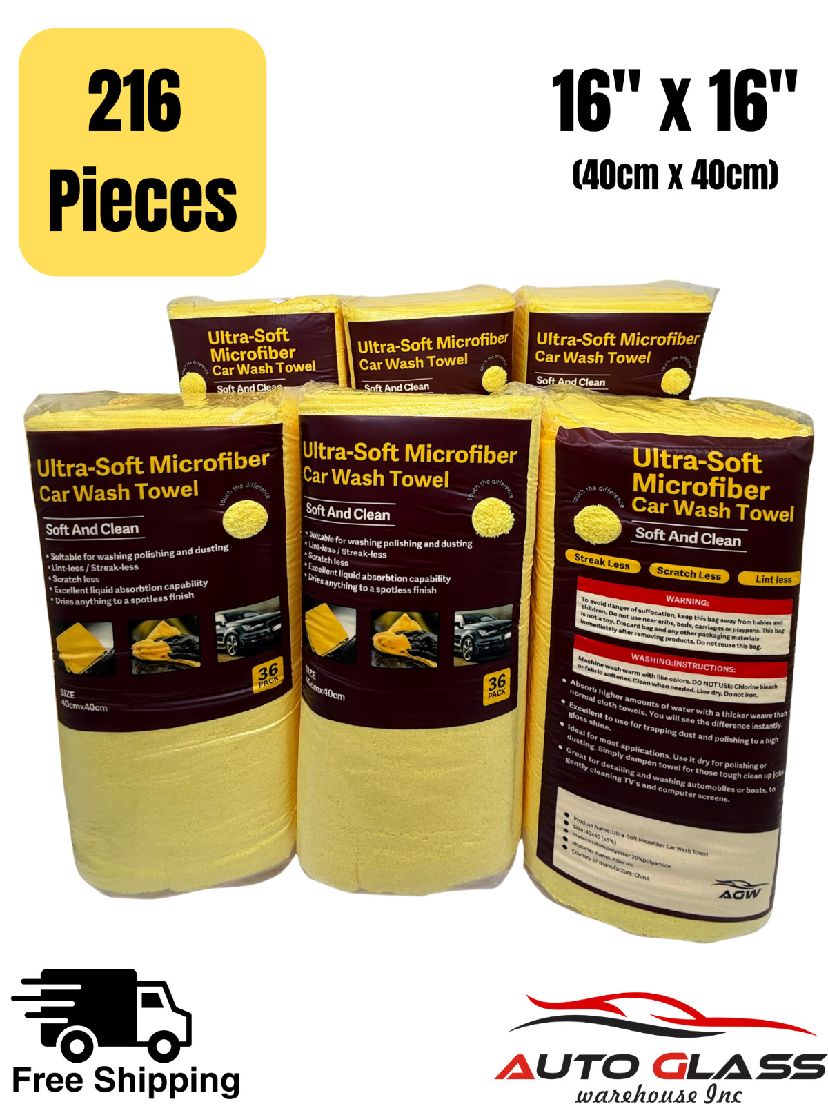 Yellow Towel Car Wash Microfiber Automotive Cleaning Cloth Polish 16”x16” 216pcs