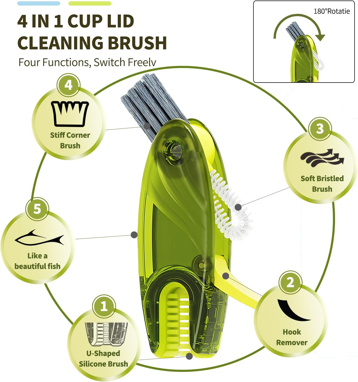 3 in 1 Cup Lid Gap Cleaning Brush Set, 2PCS Multifunctional Bottle Cleaning B…