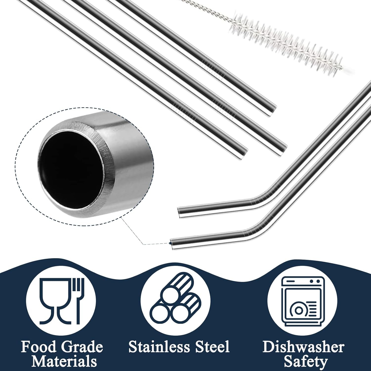 6 Pack Stainless Steel Straw Replacement 40 oz for Stanley Tumbler，3 Straight +3
